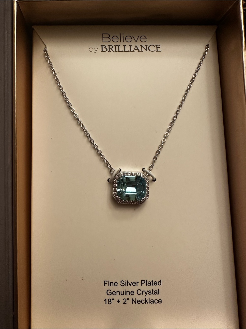 Silver-Plated Aqua Crystal Pendant Necklace